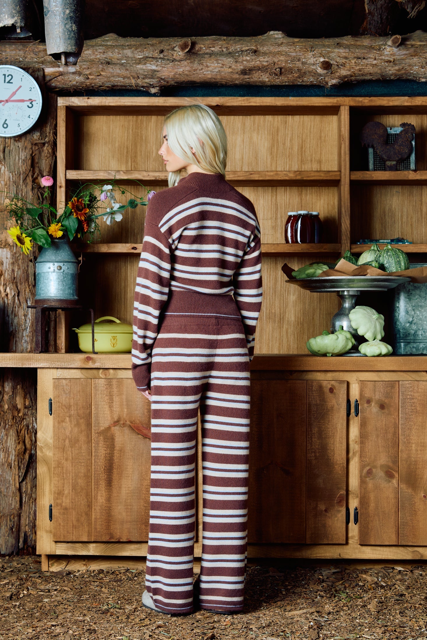 The Cashmere Pant - Coffee Stripe