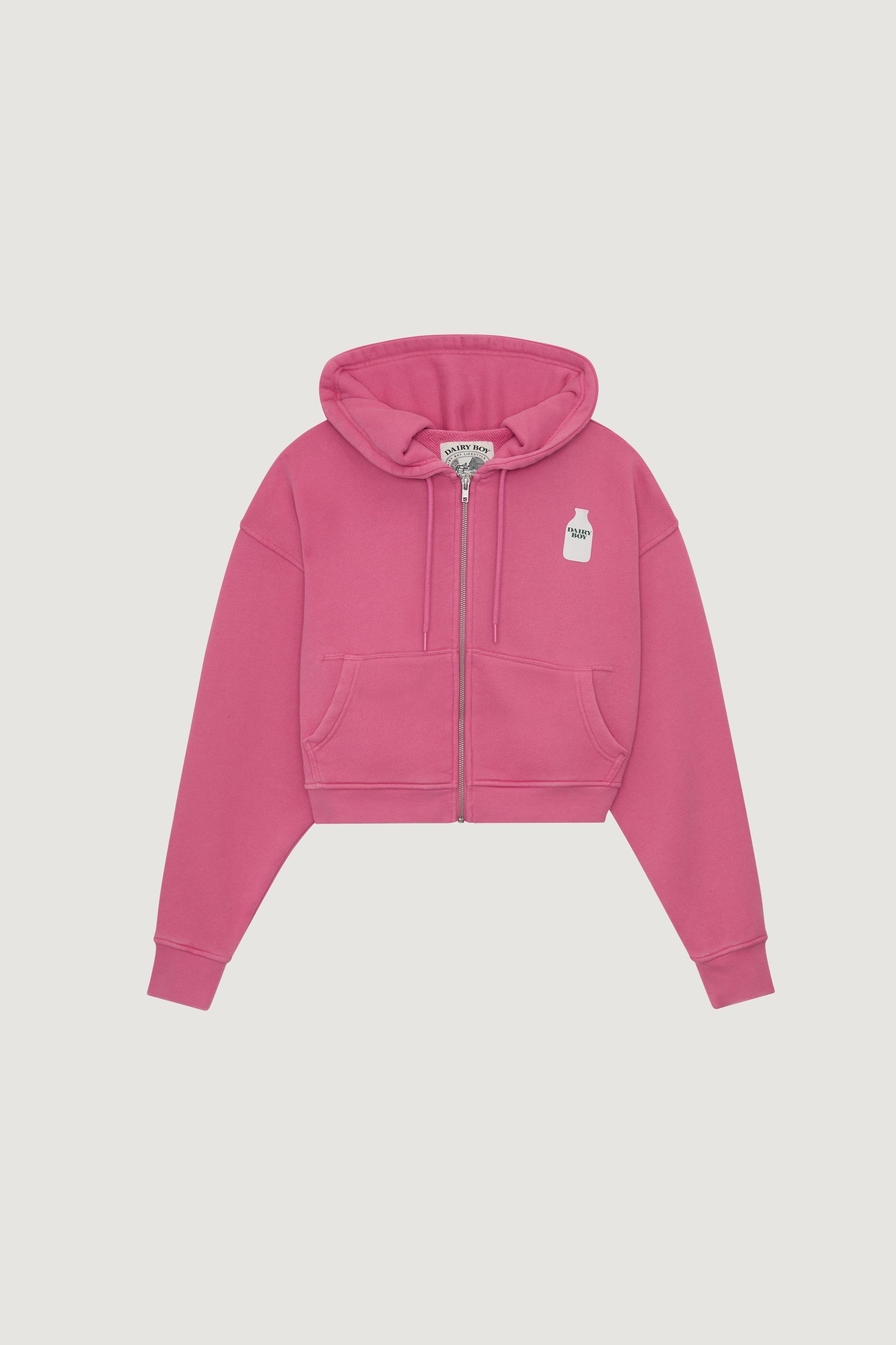 Milk Bottle Cropped Zip Up - Strawberry Milk